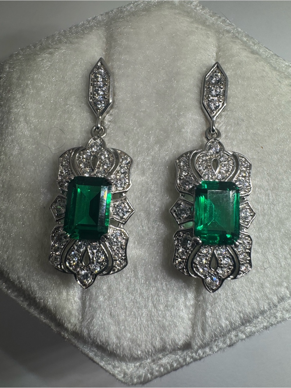 925 Sterling Silver Gold Plated Lab Created Emerald Stud Earrings - Picture 6 of 13